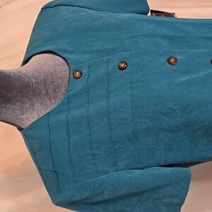 NWT Vintage 90s Teal Blue Short Sleeve Button Up Dress Jacket Size 8 Microsuede
